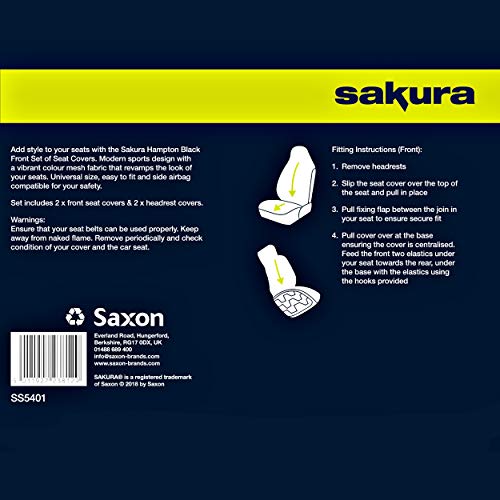 Sakura SS5401 Car and Van Front Seat Covers - 'Hampton - 1 Pair in Black - Universal Easy Fit - Image 6