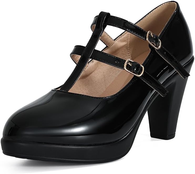 CYBLING Women's Mary Jane High Heels Shoes Ladies Pointed Closed Toe Ankle Strap Dress Pumps