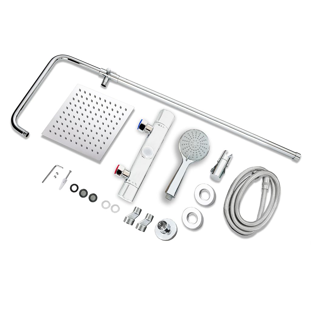 AICA ITALY Colonna Doccia con Miscelatore Termostatico, Doccia Soffione Rotante 360° in Acciaio Inox, Kit Asta Doccia Regolabile 80-116cm