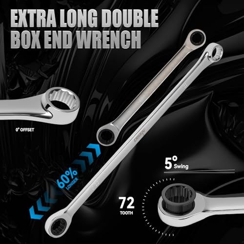 Image of DISEN 12 + 1 pcs Extra Long Ratchet Wrench Set, Metric 8-22mm Double Box End Ratcheting Wrench Set with a Magnetic Pickup Tool, Secret Santa Gifts for Men, Stocking Fillers for Men Christmas Birthday