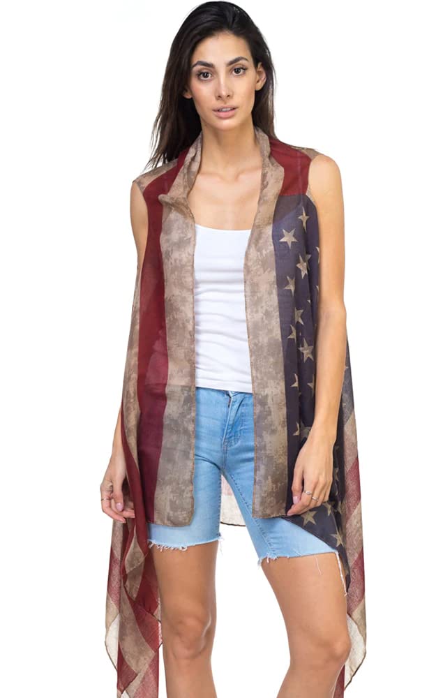 CCFW Womens USA Flag Theme Vintage Kimono Cover-up Shawl Vest