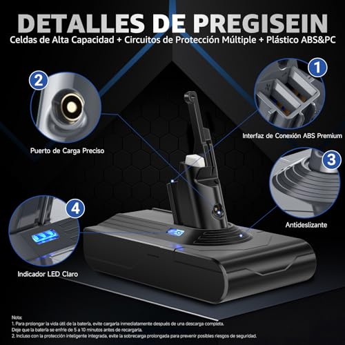 Miniatura 5 de Egr Mejorada V8 Batería Para Dyson V8 Absolute Animal Motorhead Fluffy Sv10 Carbon Fiber Aspiradora Batería De Repuesto Con 5 Filtros Y 3 Tornillos