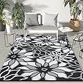 GENIMO Outdoor Rug Waterproof for Patios Clearance, 5' x 8' Reversible Plastic Straw Floral Camping Carpet, Large Area Rugs Mats for RV, Camper, Deck, Balcony, Porch, Beach, Picnic, Black & White