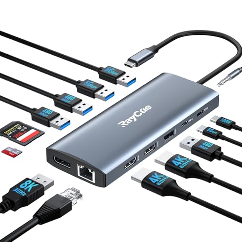 Hub USB C de triple pantalla 4K con DisplayPort 8K y carga rápida de 100W