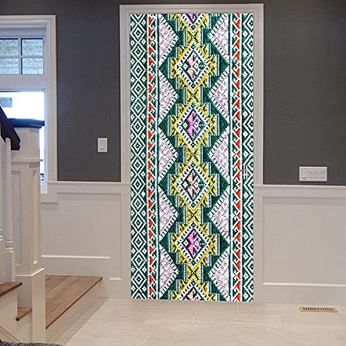 Papel Tapiz Para Puerta, Pegatina Para Puerta, Autoadhesivo, Póster Para Puerta Diy, Puerta Con Efecto 3D Rayas Patrón De Colores 80 X 200 Cm Mural De Pared De Vinilo Extraíble Impermeable Para Sala