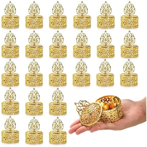 Mezchi 24 Pack Clear Favor Boxes, Mini Candy Container with Gold Lid, Plastic Wedding Party Favors, Tea Party Favors for Chocolate, Candy Cover