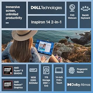 Dell Inspiron 14 2-in-1 Laptop for 2026 Business, Lifetime Office, Al Copilot, 14” FHD+ Touchscreen, AMD Ryzen 5, 16GB RAM, 1TB Storage (512GB SSD+500GB Ext), FP, Backlit KB, MarxsolAddon, Win 11 Pro