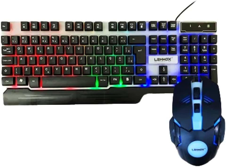 Kit Teclado e Mouse Gamer Led, 3200 DPI, Iluminação RGB, Teclado Semi Mecânico ABNT2, Mouse DPI Ajustável, Combo Gamer USB para PC e Notebook