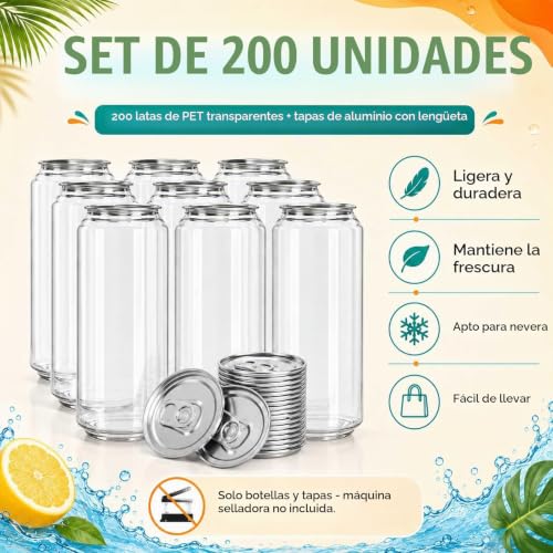 Miniatura 7 de Aromaoveite Pack De 200 Latas De Plástico Pet Transparente Con Tapas, Vasos Sellables Para Máquina Selladora De Latas, Recipientes Vacíos Para Bebidas, Jugo,Té Con Leche,Café Helado 330ml