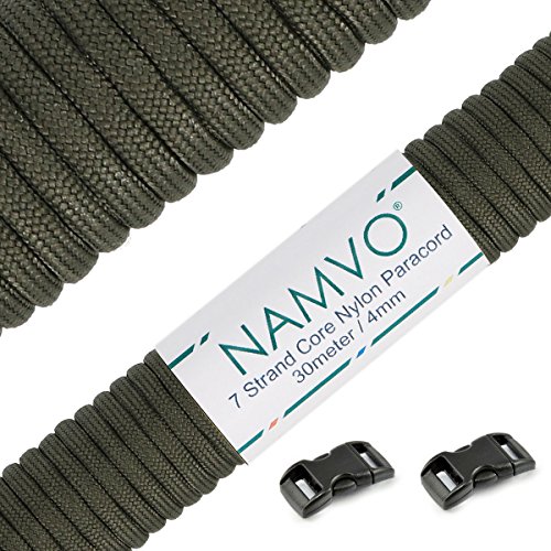Namvo 550 Paracord Mil Spec Tipo III Cable de paracaídas de 7 Cuerdas Longitud 100 pies / 30 Metros - Verde Oliva