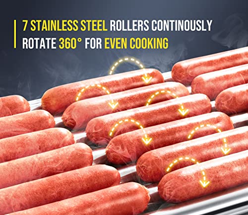 Image of SYBO Hot Dog Roller - 18 Capacity, Non-stick Stainless Steel Rollers, Detachable Glass Cover, 1000-Watts, ETL Certified