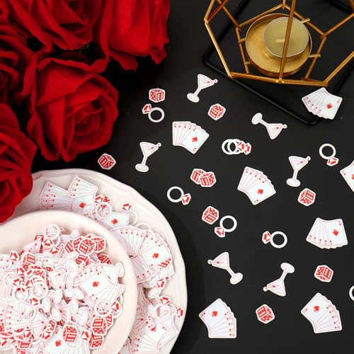 Image of Whaline 300 Pcs Lucky in Love Table Confetti Vegas Bachelorette Party Confetti Cocktail Ring Poker Dice Table Centerpieces for Bridal Shower Casino Decoration