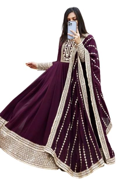 Omkar Tex's Wine Color (Purple) Anarkali Gown with Dupatta Set for Women-image-11