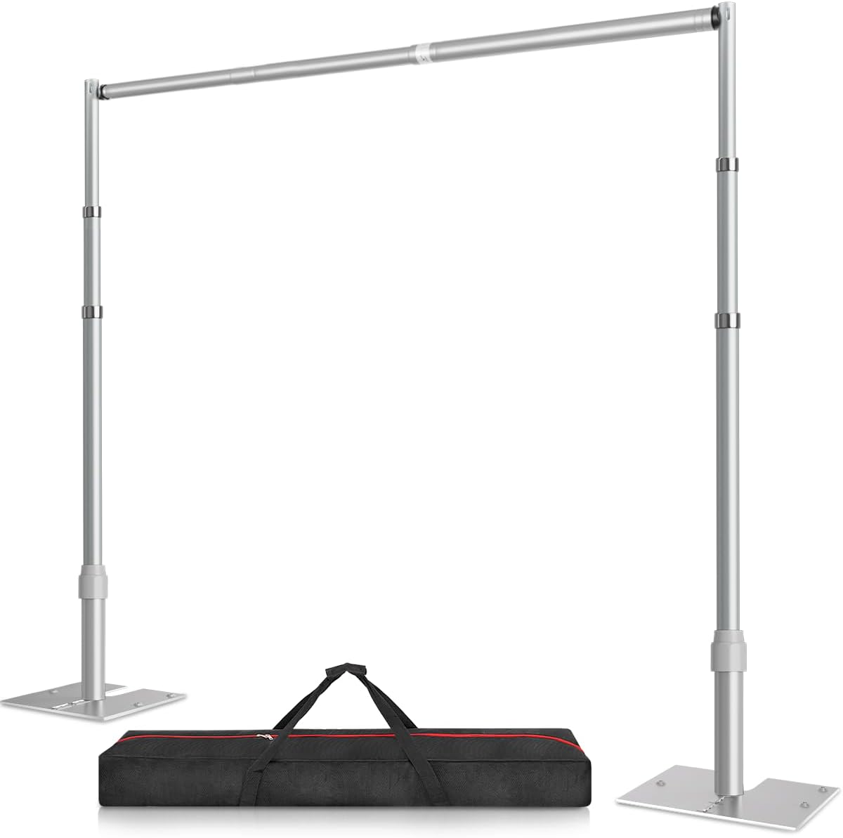 8.5x10 Pipe And Drape Stand Kit, Heavy Duty Backdrop Stand Adjustable, Sturdy Metal Back Drop Decoration Frame with Flat Base for Parties, Flower Wall, Wedding, Event,Trade Shows, Photo Shoot Silver 8.5ftx10ft