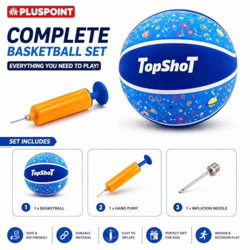 Image of PLUSPOINT Kids Basketball with Air Pump | Colorful Printed Rubber Basketball for Indoor & Outdoor Play | Training Sports Ball for Kids | Easy Grip Recreational Basketball