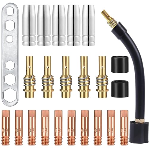 24 Piezas 15AK MIG MAG MB15 Contacto Tip, MIG Soldador Accesorio consumible Accesorio Fit, 0,8 Soporte de Puntas de Boquilla de Gas para Válvula de Gas Antorcha de Soldadura MIG 15AK Integrada