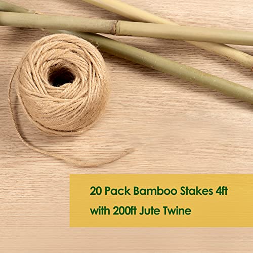 Cambaverd Bamboo Stakes 4 Feet Thicker Garden Stakes With Garden Twine, Diameter Of 0.55In Natural Plant Stakes Bamboo Poles For Climbing Plants Support Tomato Cage - 20 Pack Bamboo Sticks For Plants #TOP3