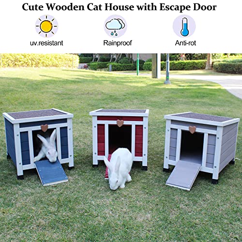 Deblue Weatherproof Cat House For Outdoor Cats, Wooden Small Pet House Outside, Feral Cat Shelter With Elevated Floor And Lockable Door - Grey #TOP6