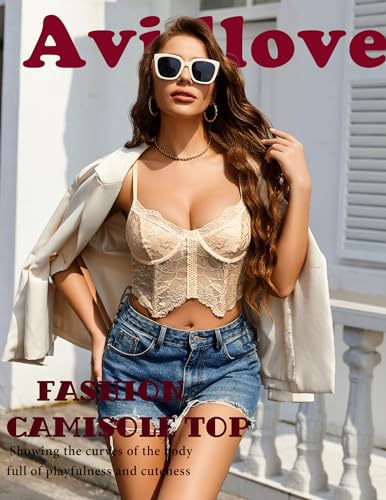 Image of Avidlove Lace Bralettes for Women Y2k Camisole Lingerie Adjustable Strap Crop Top (Champagne, XX-Laege), XX-Large
