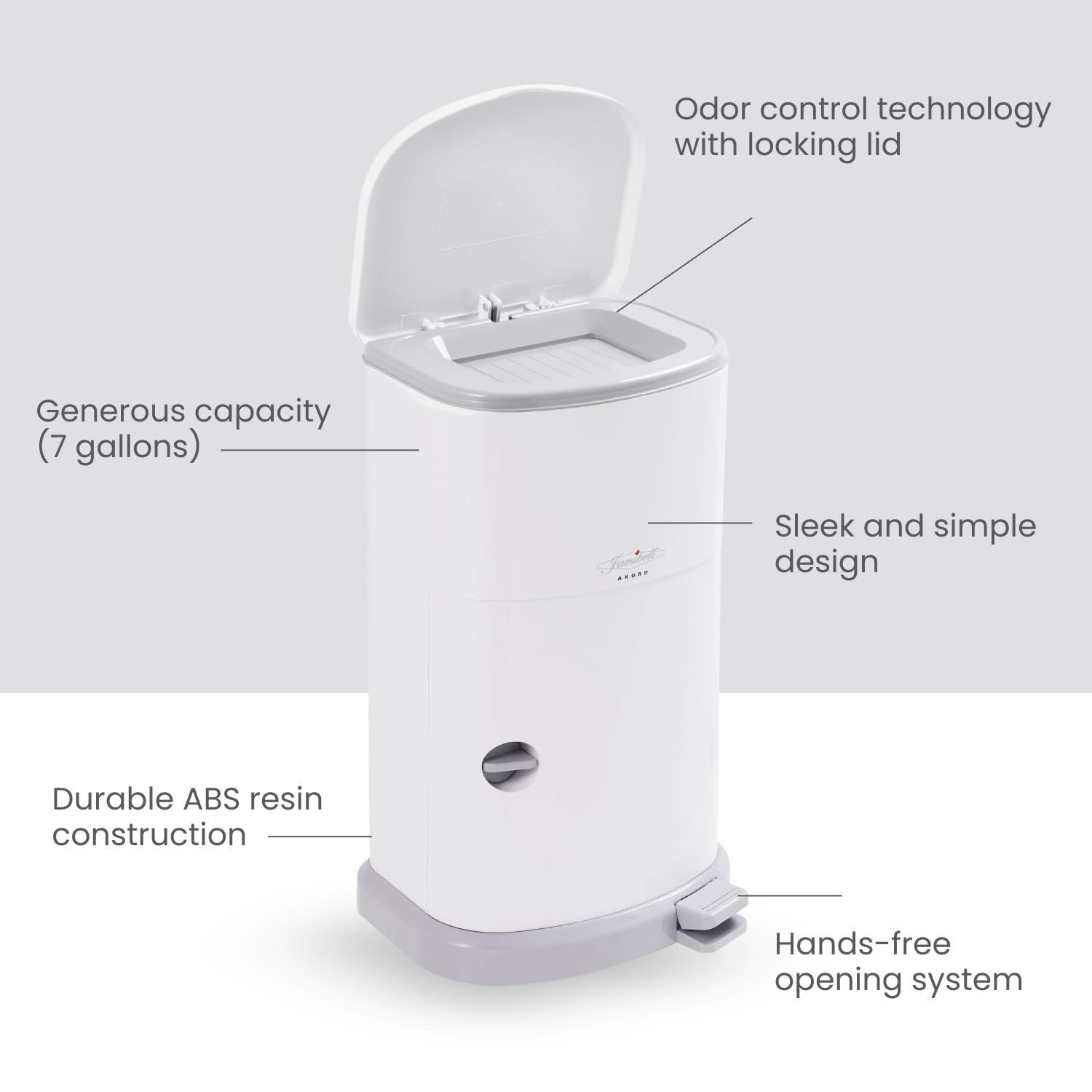 JANIBELL Akord Slim - Pattumiera per pannolini, 26 l, per adulti, sistema di rimozione dei pannolini discreto, smaltimento dei materiali per incontinenza