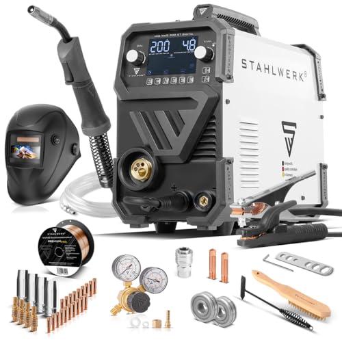 STAHLWERK Poste à souder MIG/MAG 200 ST Digital – Kit complet – Inverter 200 A, MMA (ARC), FLUX (fil fourré), soudage sans gaz possible, fonction Spot,...