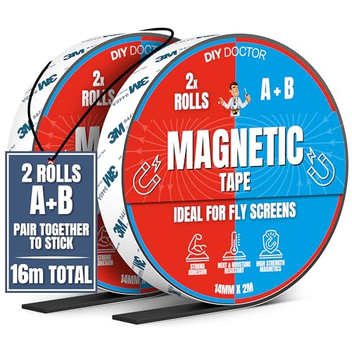 DIY Doctor Cinta Magnética para Mosquiteras (16m) – Autoadhesiva 8m + 8m con Polaridad A+B – Se Puede Cortar para Ventanas y Puertas