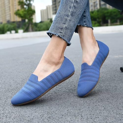 Image of poemlady Women's Ballet Flat Shoes Dress Shoes Knit Round Toe Slip On Ballerina Walking Flats Shoes for Woman Low Wedge Casual