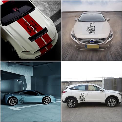 Image of Dragon Graphic Car Hood Sticker Self-Adhesive Vinyl Graphics Decals 19.69'' x 14.57'', Black