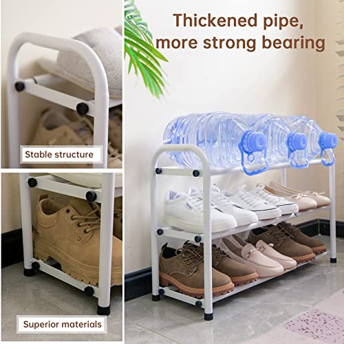 Image of Gonfoam Expandable 3-Tier Shoe Rack for Closet and Entryway, White | Tool-Free Assembly, Metal Material, Adjustable Shoe Organizer, Sturdy, Small Space Solution, Dorms, Garages, Apartments.