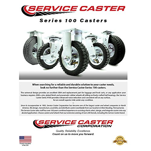 6" Pneumatic Swivel Caster With Brake - Black Rubber Wheel - 300 Lbs. Capacity - Service Caster Brand #TOP4