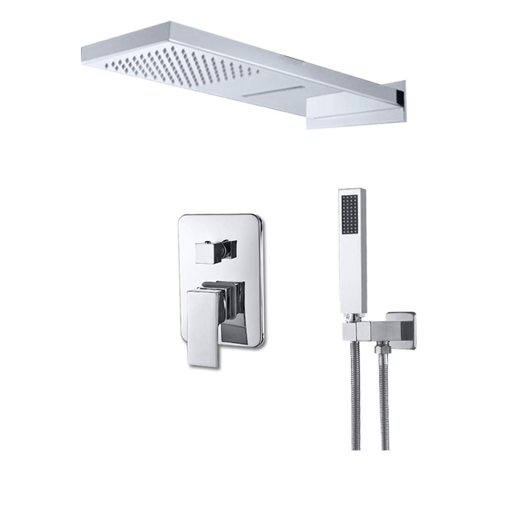 CWCQGH Rain Single Handle Rain Mixer Shower Combo Set Wall Mounted Bathroom Shower Faucet Set with Waterfall Shower Head, Handheld Shower,Chrome,Chrome