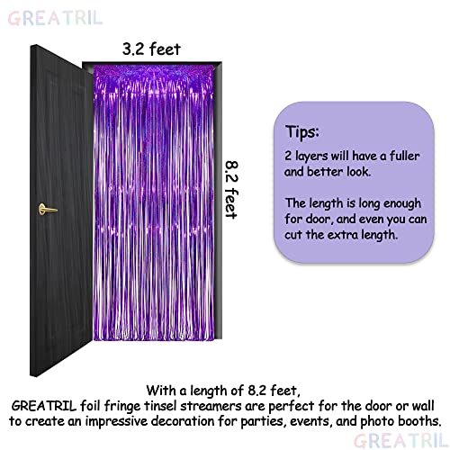 Image of Purple Tinsel Curtain Party Backdrop - GREATRIL Foil Fringe Curtain Party Photo Booth Streamers for Hunters Mermaid Themed Decorations - 1m x 2.5m - Pack of 2