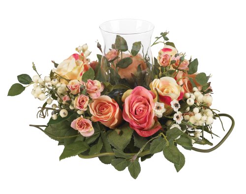 Nearly Natural 4685-AP Mini Rose Candelabrum Silk Flower Arrangement