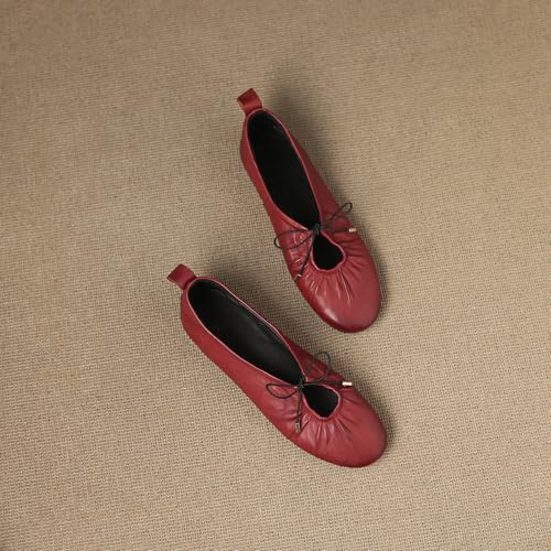 Ballet Flat Shoes for Women Round Closed Toe Lace Up Bows Ballerina Slip On Casual Comfortable Mary Jane Shoes2