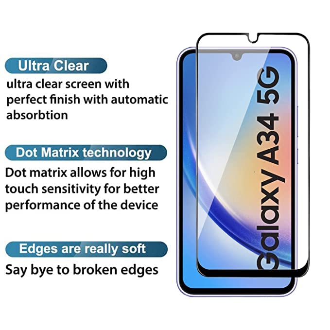 Image of ZARALA Tempered Glass Screen Protector Compatible for Samsung Galaxy A34 (Black) with Edge to Edge Coverage and Easy Installation kit
