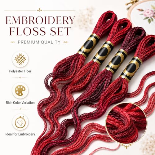 Image of FASHEWELRY 10 Skeins Dark Red Embroidery Floss Friendship Bracelet String Threads 6-Ply 0.5mm Cross Stitch Embroidery Thread for Sewing Bracelet Making Stitching Crafts
