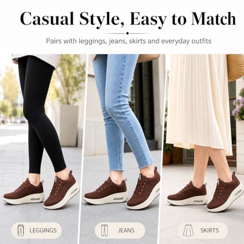 Image of Womens Platform Wide Walking Shoes Breathable Sneakers with Air Cushion Sole for Women, Lace-Up Width Shoe for Travel