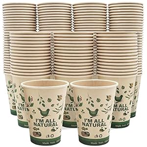 200 Pack 12oz Compostable Paper Cups, Biodegradable Disposable Hot Beverage Coffee Cup, Unbleached Eco-friendly Hot Drinking Cups for Party, Picnic,Travel,and Events