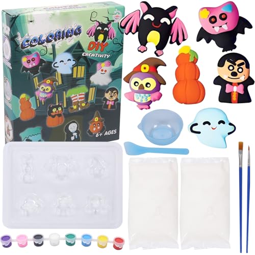 Figuras para Pintar Niños, Figuras de Escayola para Escayola y Pintura con Moldes y Accesorios, Conjunto de Pintura para Crianças, Kit Manualidades de Halloween Kit Manualidades para 4-9 Niñas