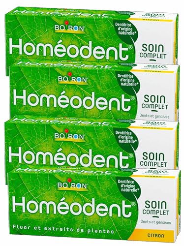 Boiron Homéodent Soin Complet Dents et Gencives - Dentifrice Bi-Fluoré aux extraits de Plantes - Lot de 4 x 75 ml - Citron