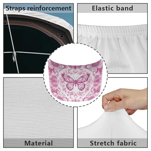 Image of Hood Stretchable Car Hood Protector,Decoration Easy to Clean Print Stylish Car Hood Cover Easy Installation Pink Butterfly Print