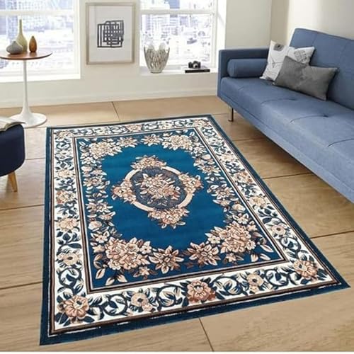 Image of Premium Soft Thick Geometric Rug - 6 x 8 Feet (180 x 235 Cm) Blue F - Anti-Skid, Washable, Acrylic for Living Room, Bedroom & Home Decor