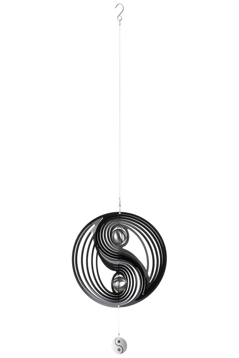 GILDE Girlande XL Windspiel Yin Yang - Deko zum Hängen aus Edelstahl mit 2 Kugeln - Farbe: schwarz - Ø 38 cm Länge Kette 53 cm - Gesamtlänge 108 cm
