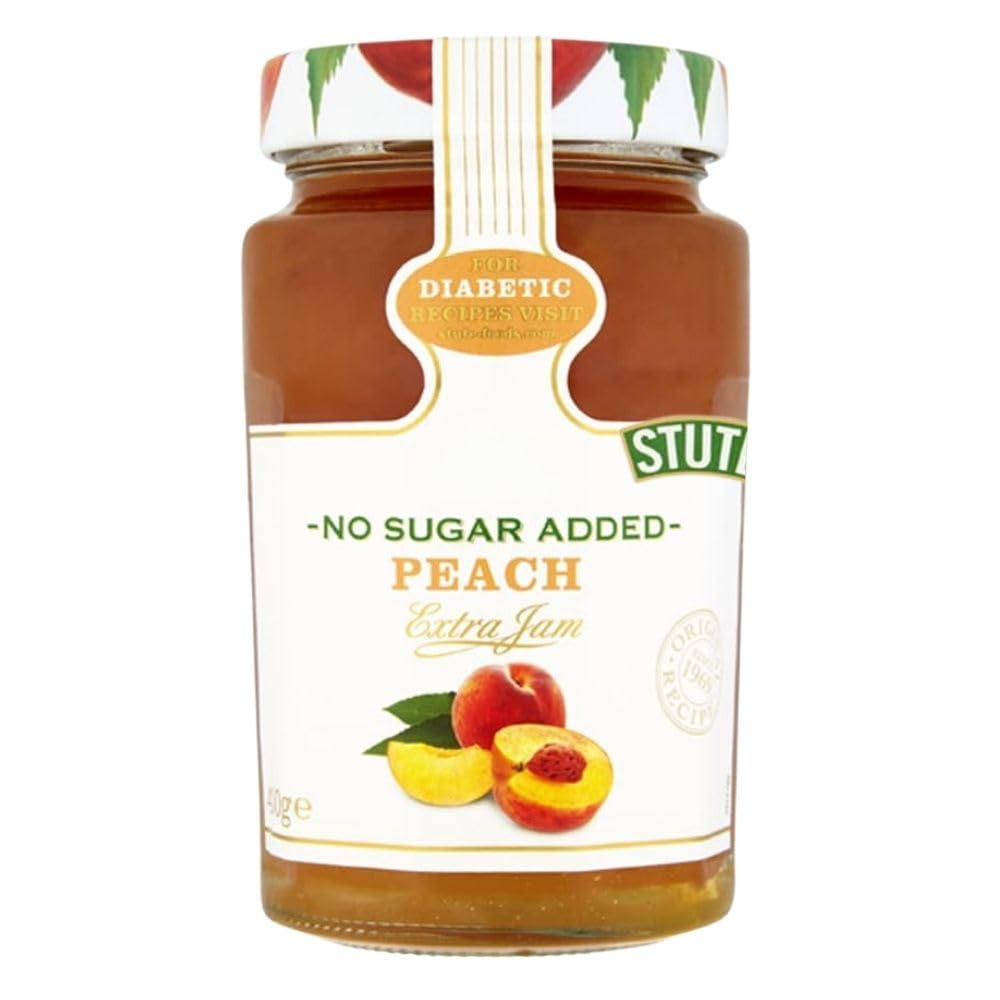 Stute No Added Sugar Peach Jam 430g x 1, Natural Fruit Sweet Spread Low Calorie Preserve Cream Tea Marmolade with Welari Thank You Card | (1pack) (430g)