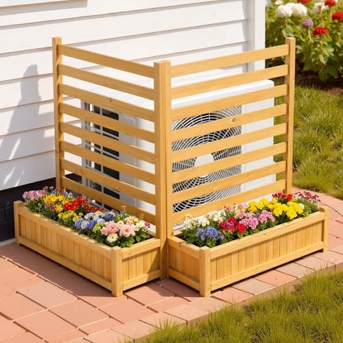 VEVOR Panneau de Clôture Bois 2 PCS Cache Climatiseur Extérieur 91,4x114,3 cm Clôture Décorative Bois Massif pour Cacher Poubelle, Embellir Jardin,...