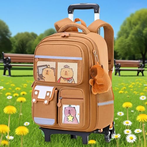 HunicandIU Mochila Con Ruedas - Mochila Escolar Con Ruedas Diseño Capibara,Gran Capacidad Con Mango Retráctil Para Colegio Universidad Trabajo Y Negocios