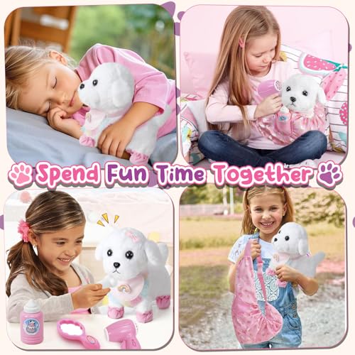 G.C Hund Spielzeug Kinder, Elektrischer Hund Der Läuft Und Bellt mit Fernbedienung, Crossbody Tasche,Elektrischer Interaktives Haustier Spielzeug Geburtstag Geschenke für Mädchen 3 4 5 6 Jahre