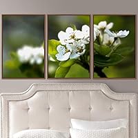 3 Piece Framed Canvas Wall Art White Blossom Canvas Prints Home Artwork Decoration for Living Room,Bedroom - 16
