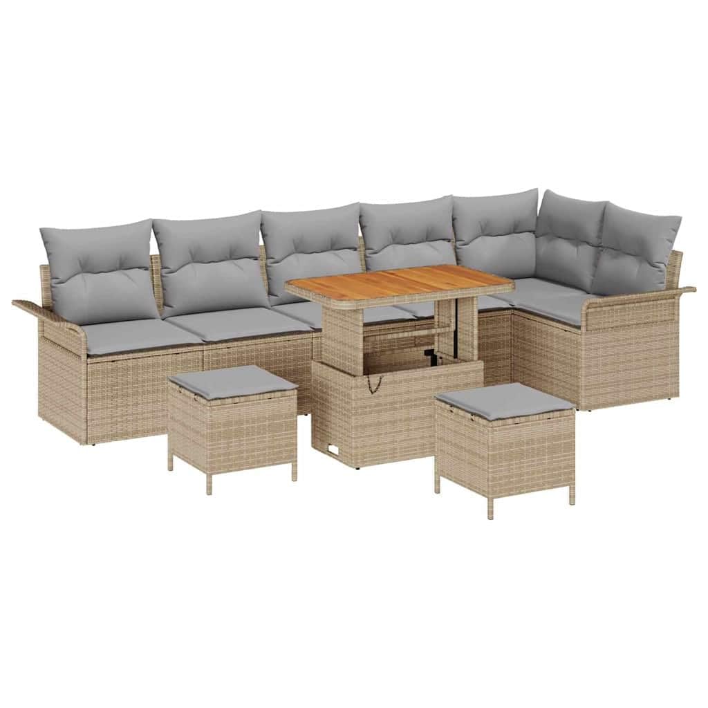 Hothingwell 9-częściowa sofa ogrodowa, beżowa, polirattanowa z poduszką