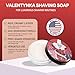 Valentynka Tallow Shaving Soap. Enriched with Donkey Milk, Water Buffalo Milk, Whey Proteins, Omega 3, Omega 6, Hops Extract. Canadian Fir, Leather, Orange, Jasmine, Sugar, Amber, Saffron, Cedarwood